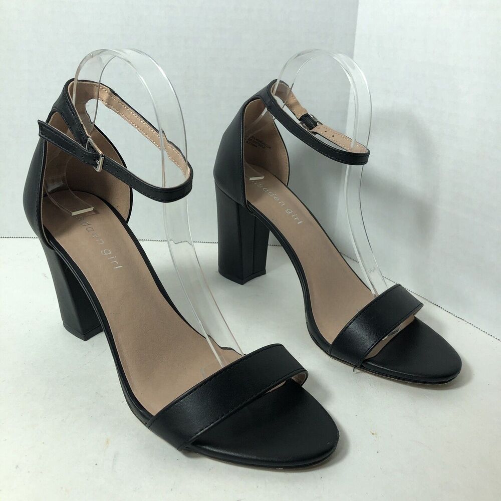 Madden Girl Heels Sandals Womens Size 9 Black Beella Block Ankle Strap Buckle G3